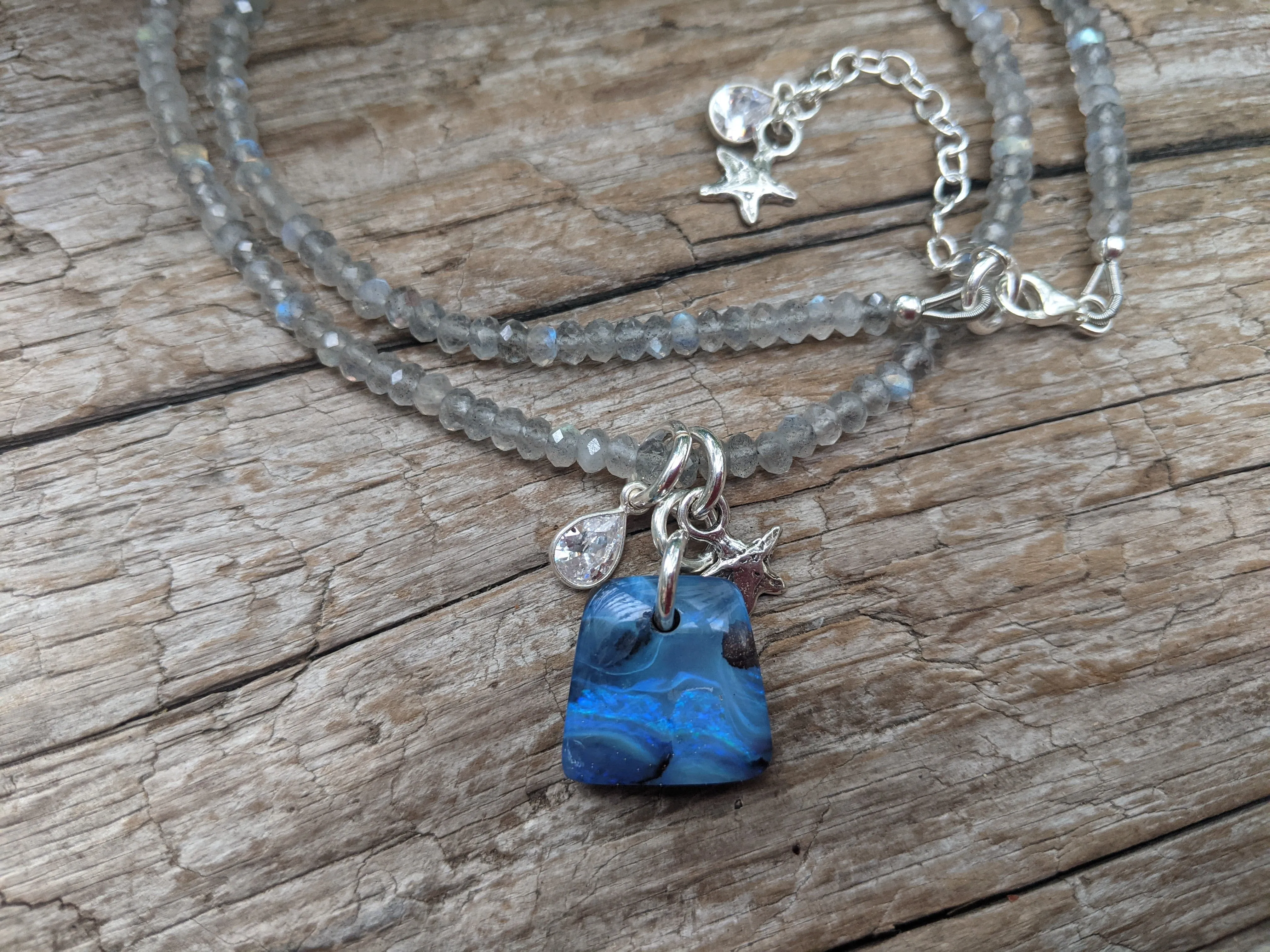 Australian Koroit Opal & Silver Labradorite  Necklace