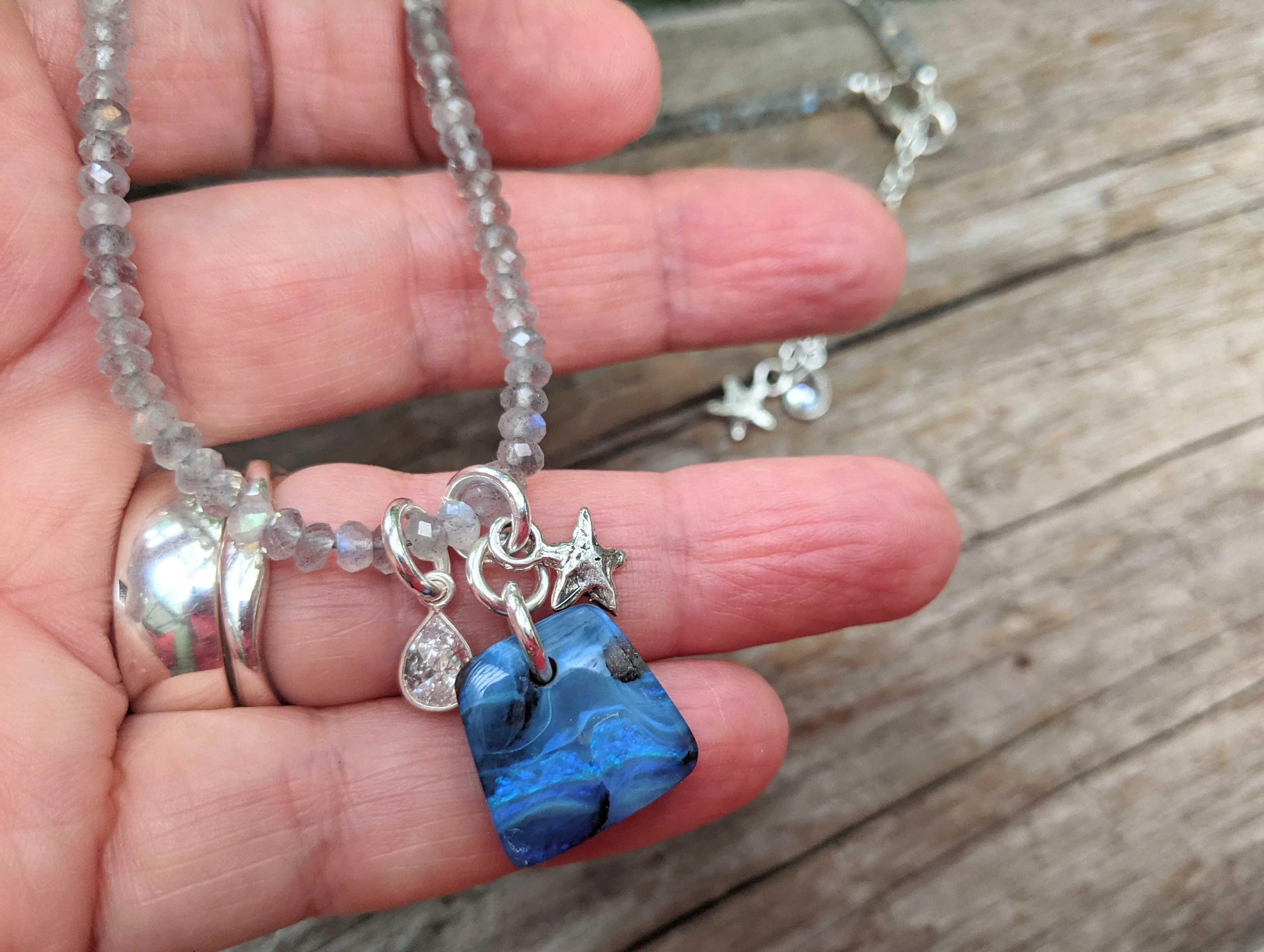 Australian Koroit Opal & Silver Labradorite  Necklace