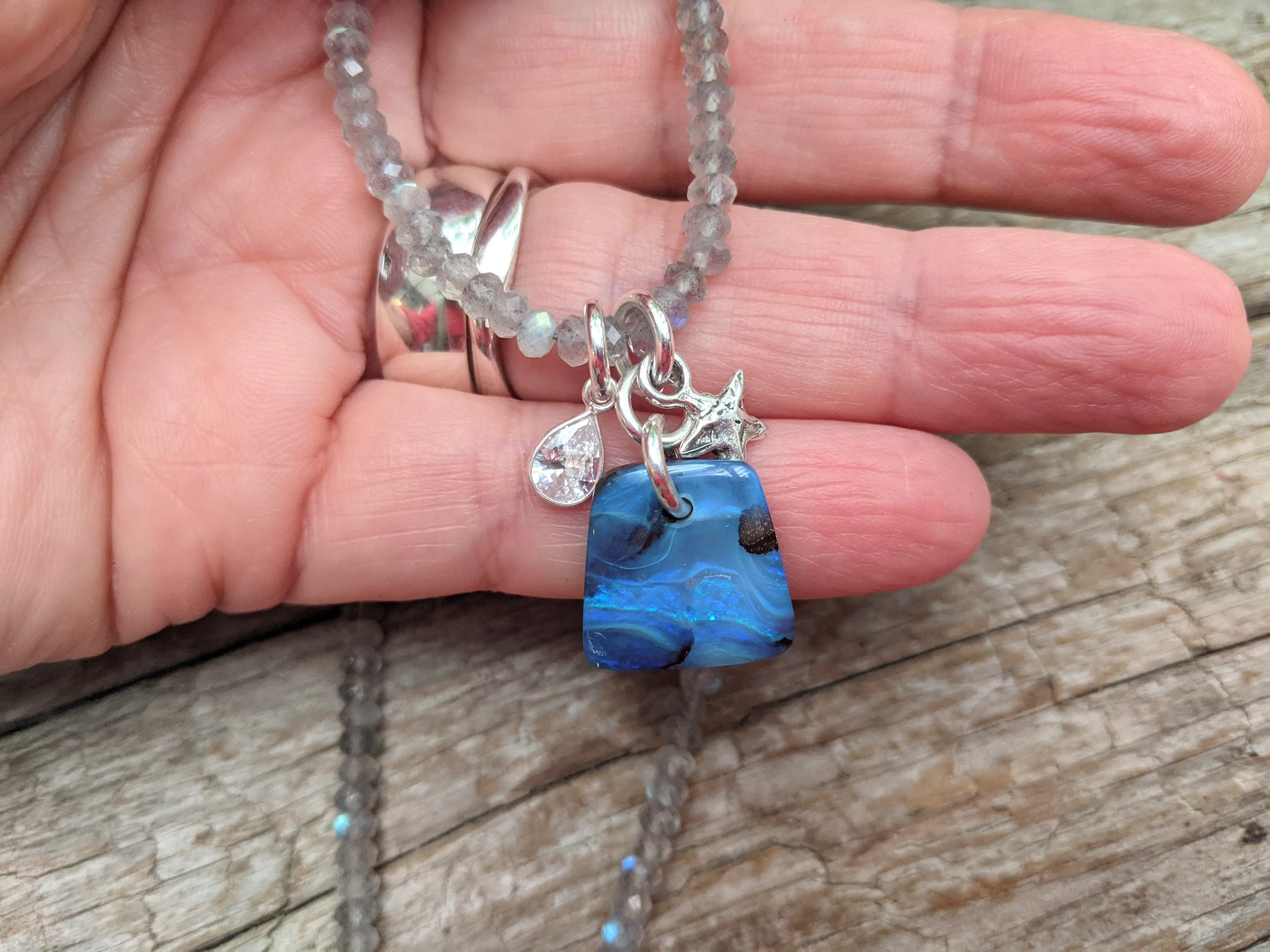 Australian Koroit Opal & Silver Labradorite  Necklace