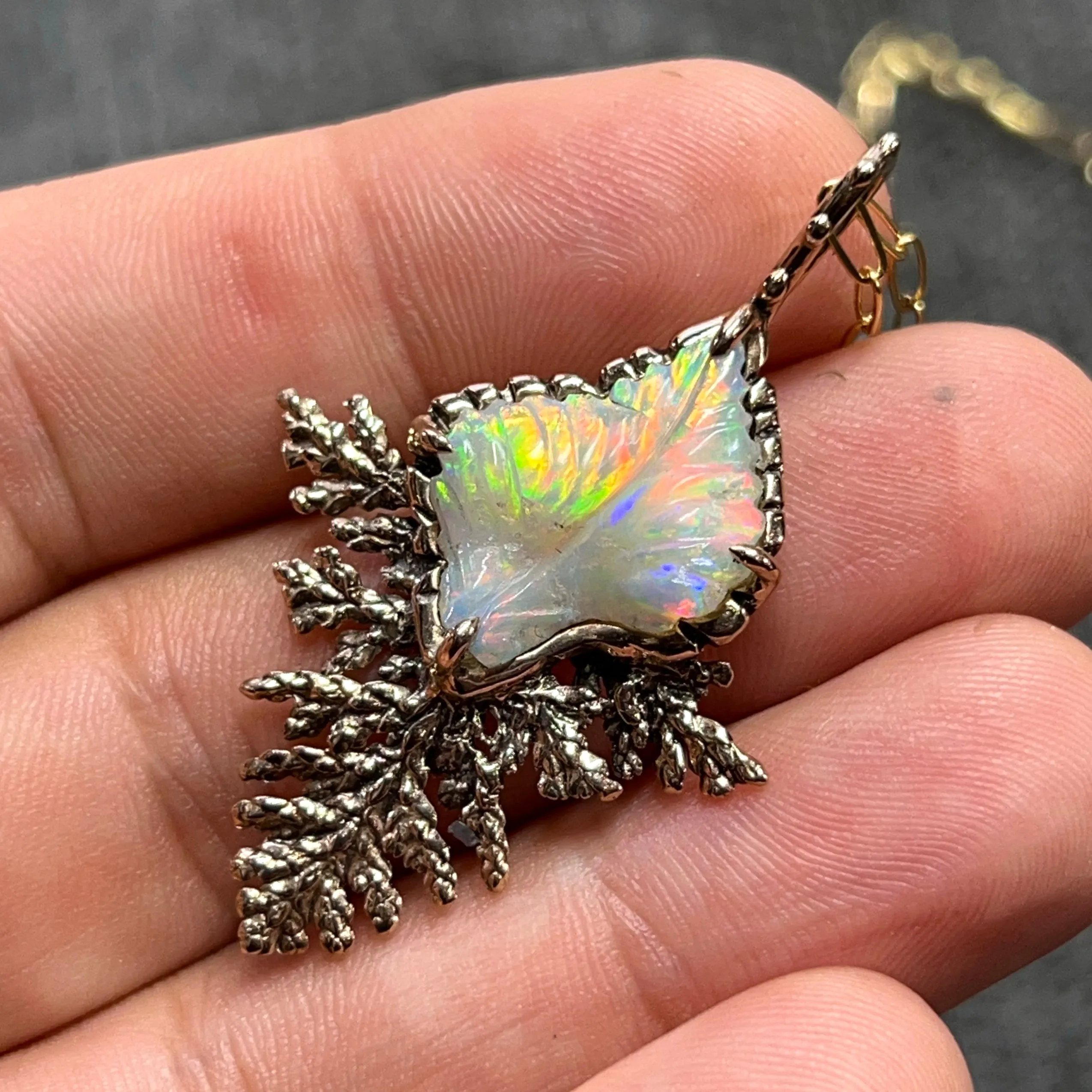 AVAILABLE PRE-ORDER- Carved Opal Bronze Pendant