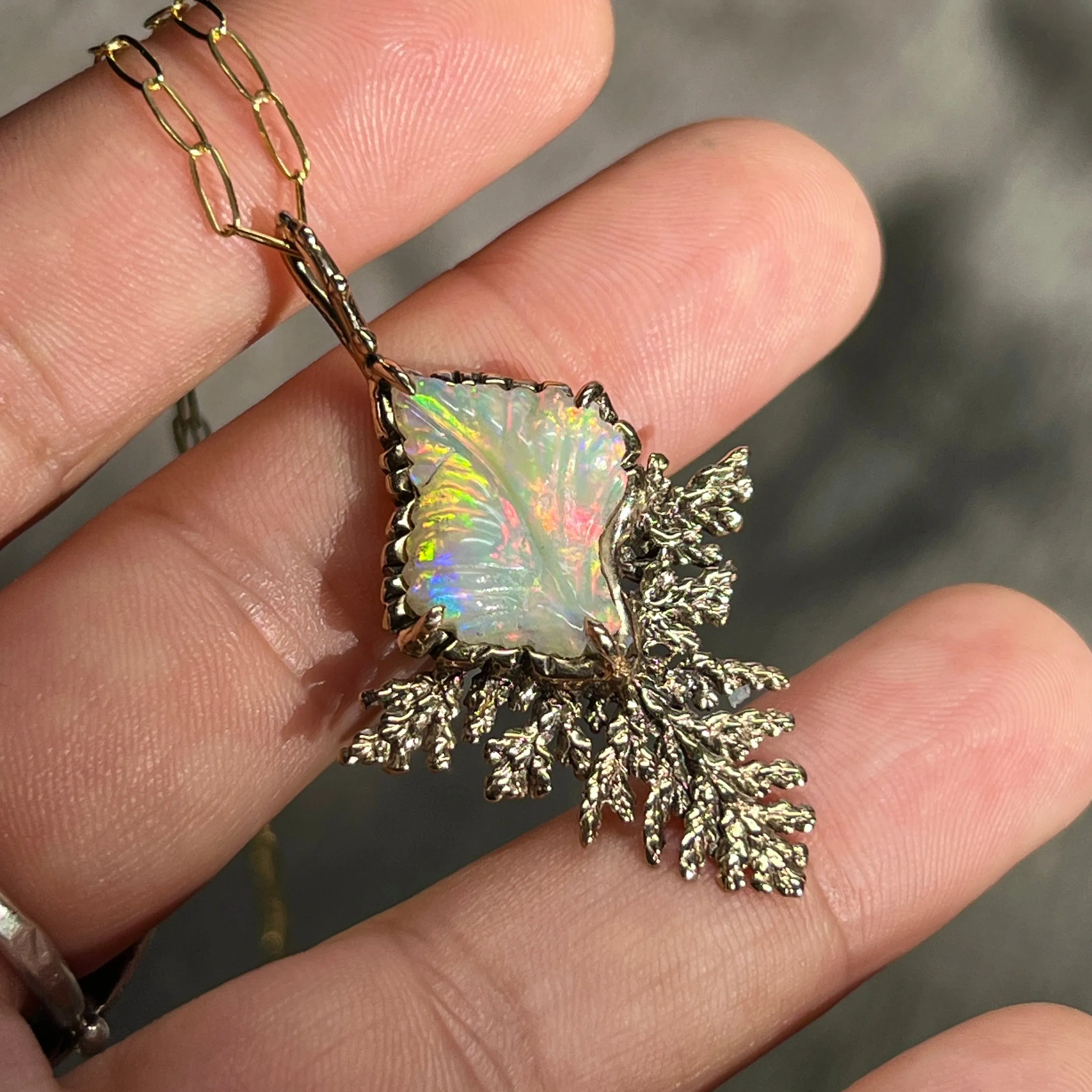 AVAILABLE PRE-ORDER- Carved Opal Bronze Pendant