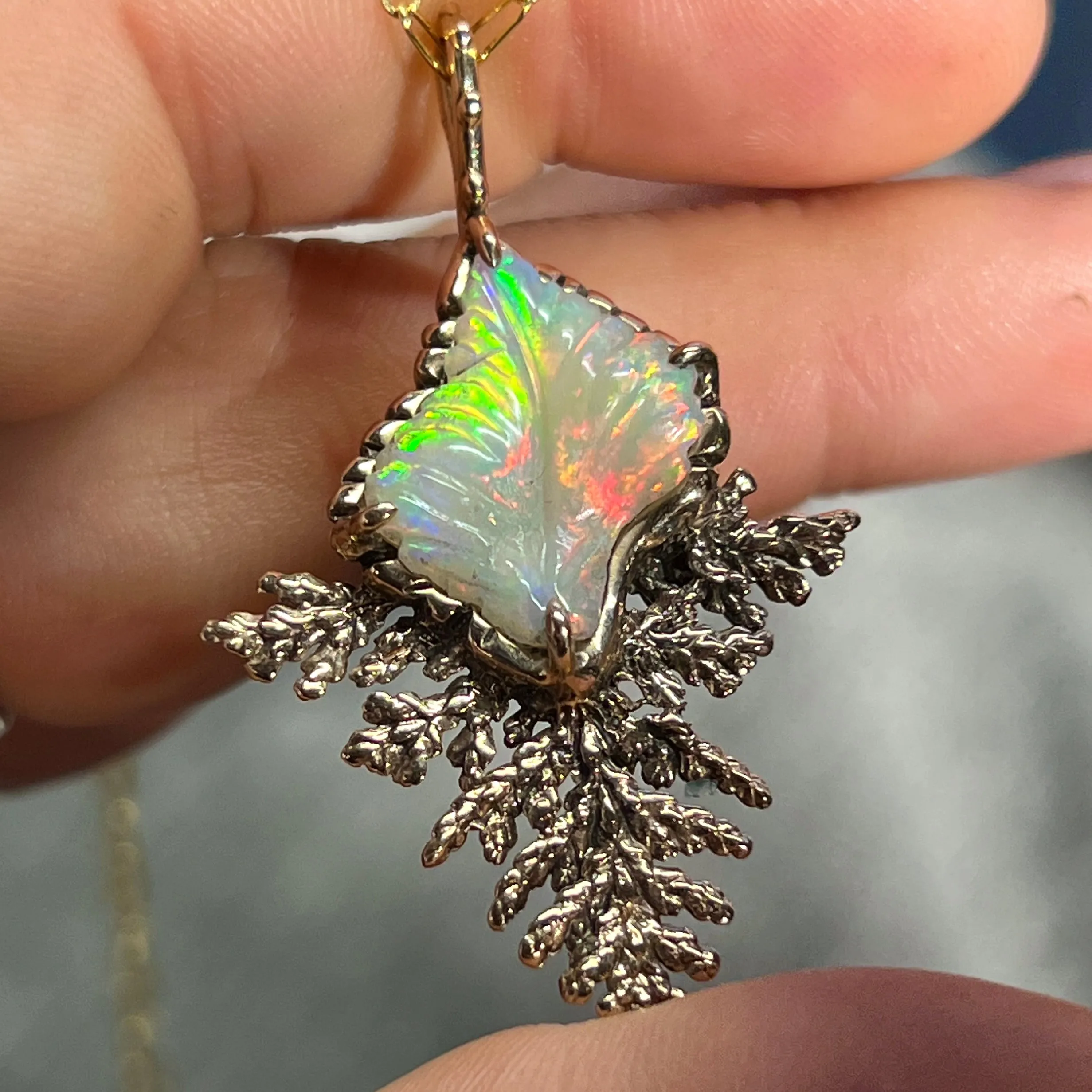 AVAILABLE PRE-ORDER- Carved Opal Bronze Pendant