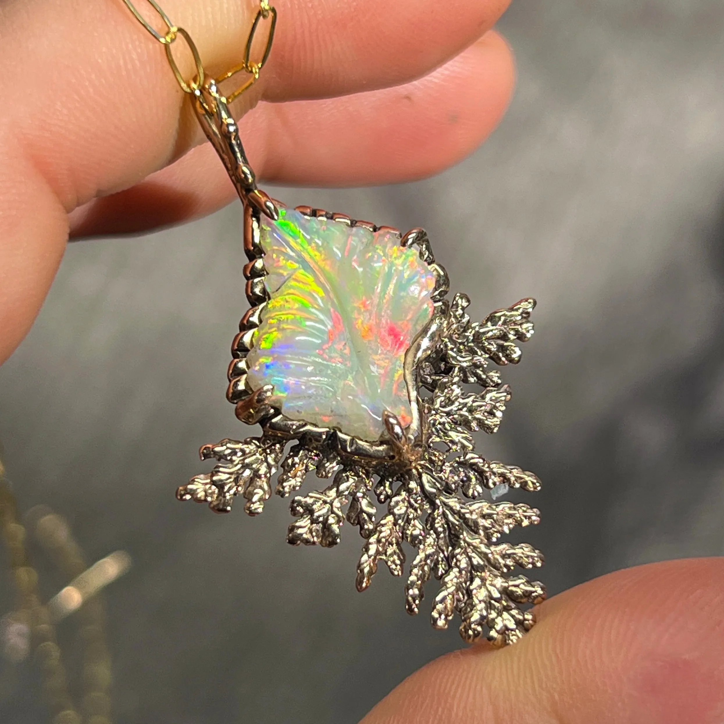 AVAILABLE PRE-ORDER- Carved Opal Bronze Pendant