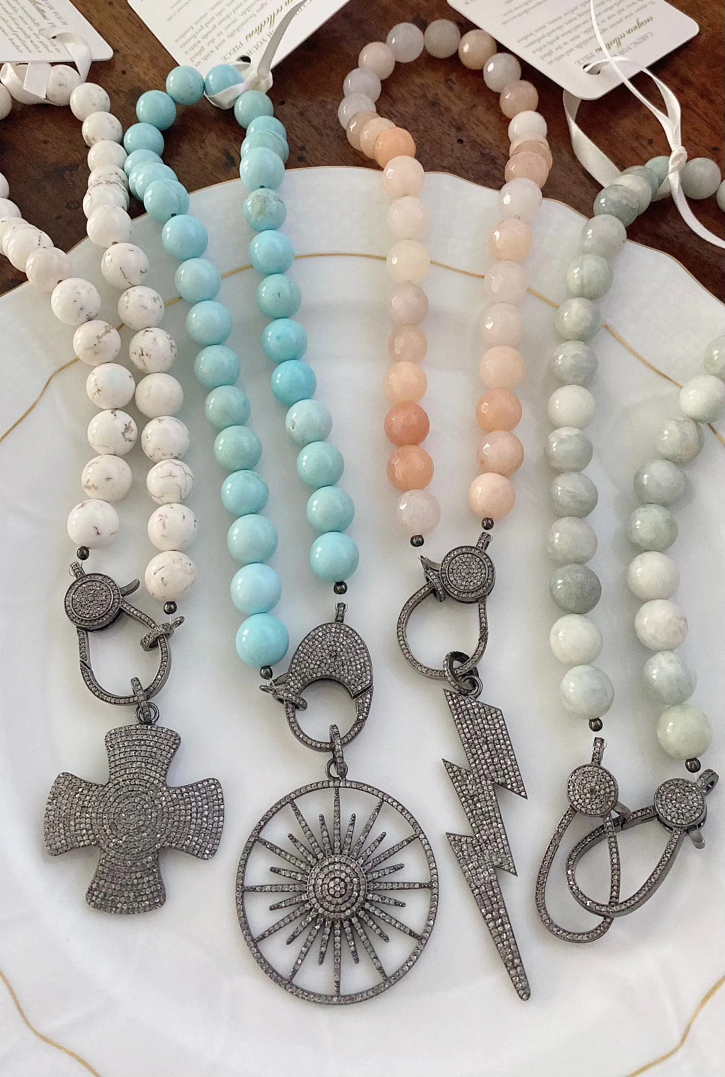 Aventurine Necklace with Pave Diamond Clasp