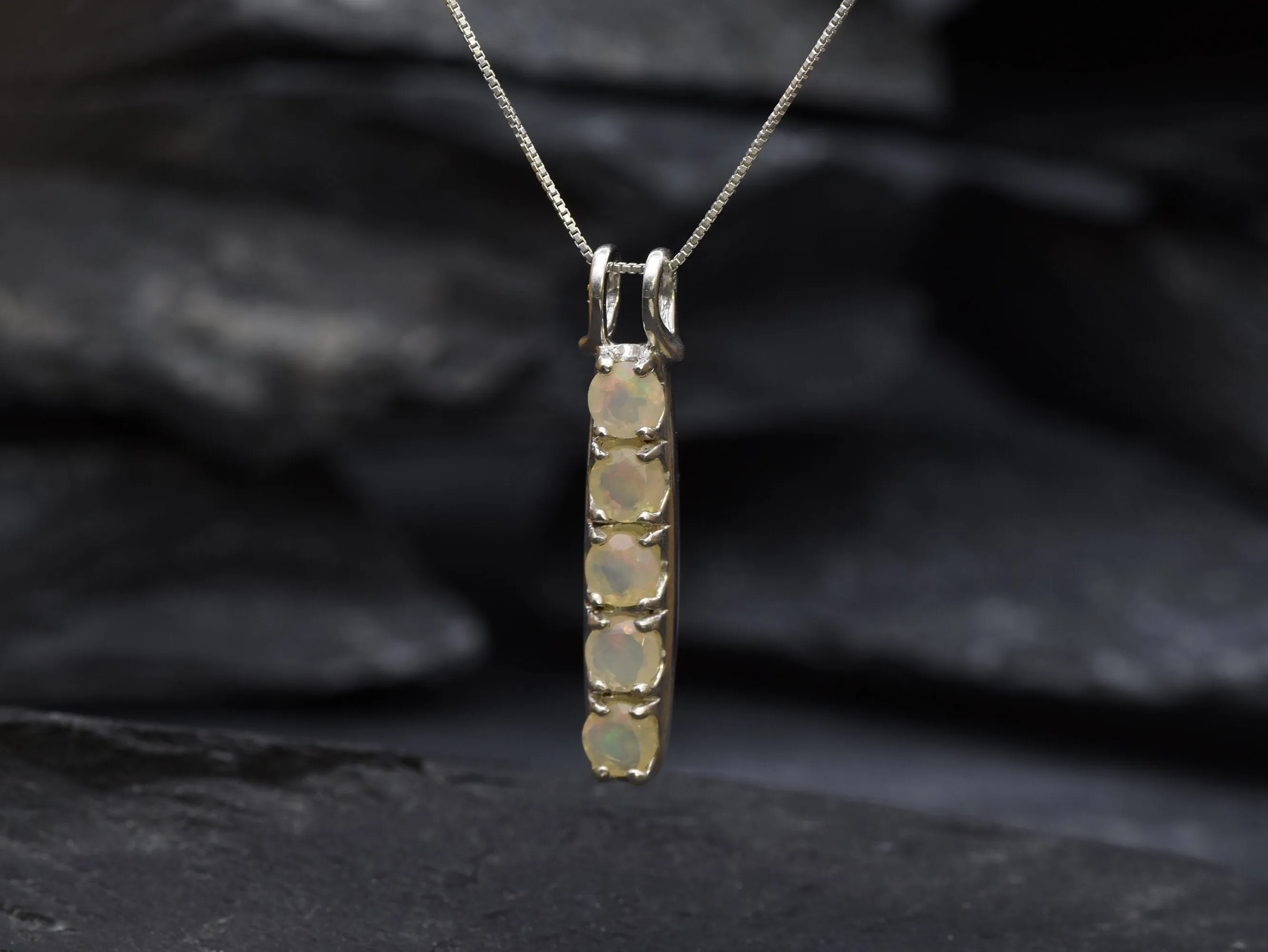 Bar Opal Pendant - Natural Ethiopian Opal, Fire Opal Necklace
