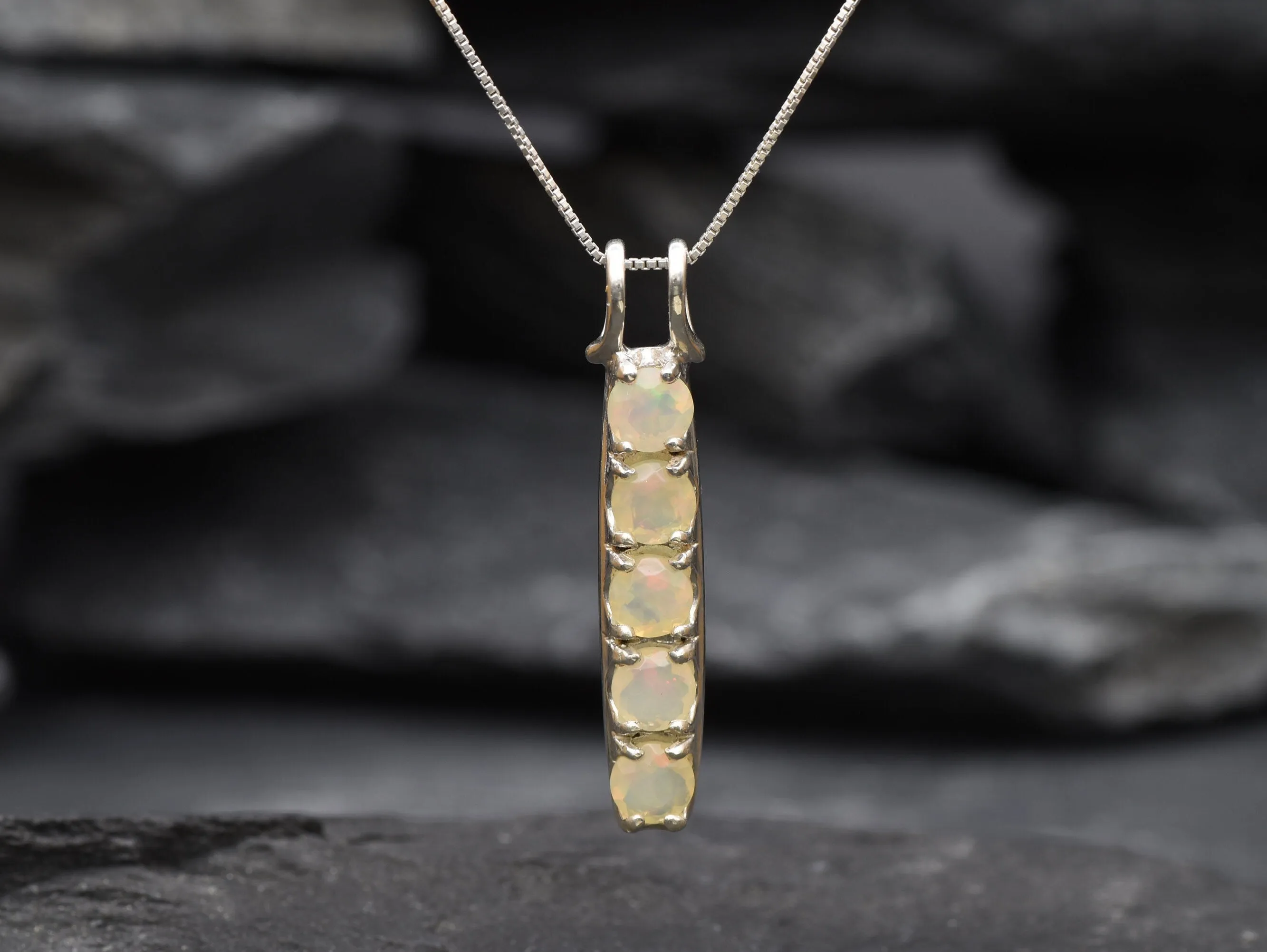 Bar Opal Pendant - Natural Ethiopian Opal, Fire Opal Necklace