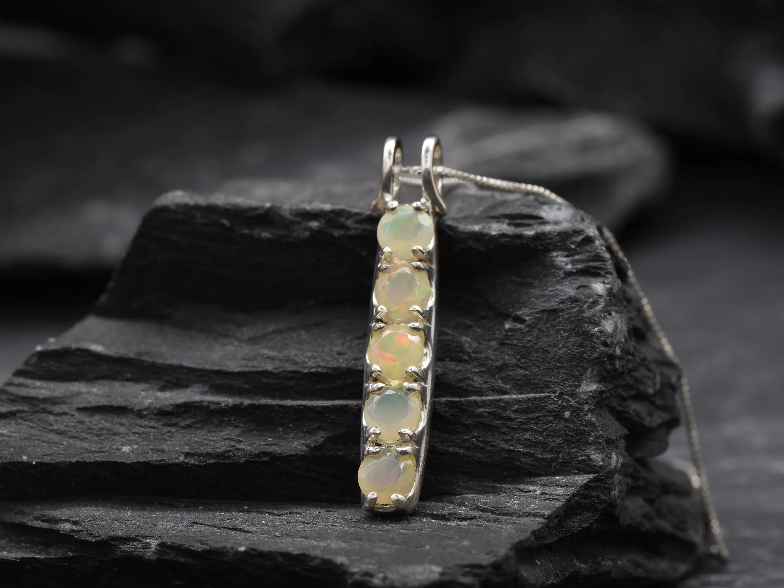 Bar Opal Pendant - Natural Ethiopian Opal, Fire Opal Necklace
