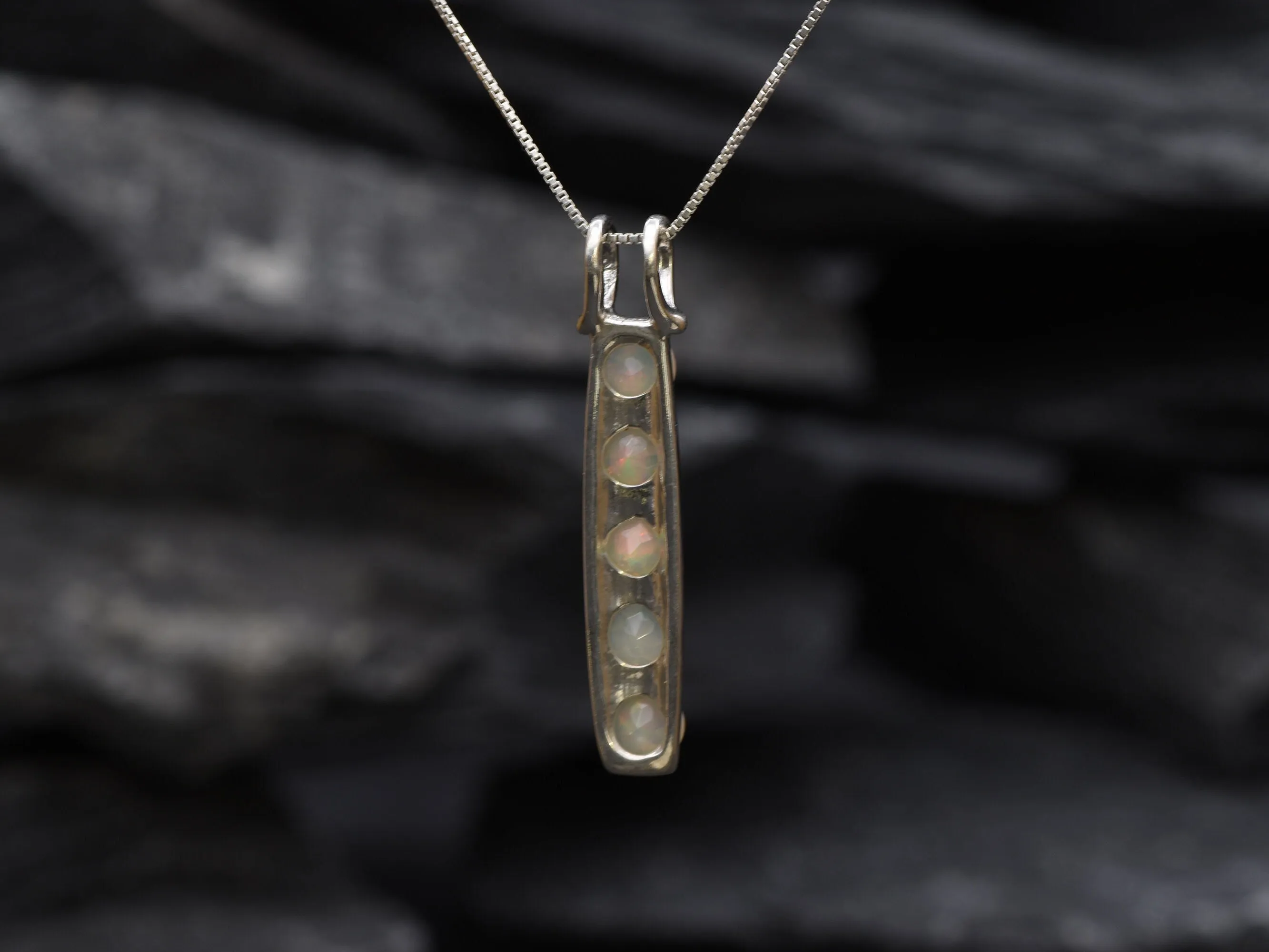 Bar Opal Pendant - Natural Ethiopian Opal, Fire Opal Necklace