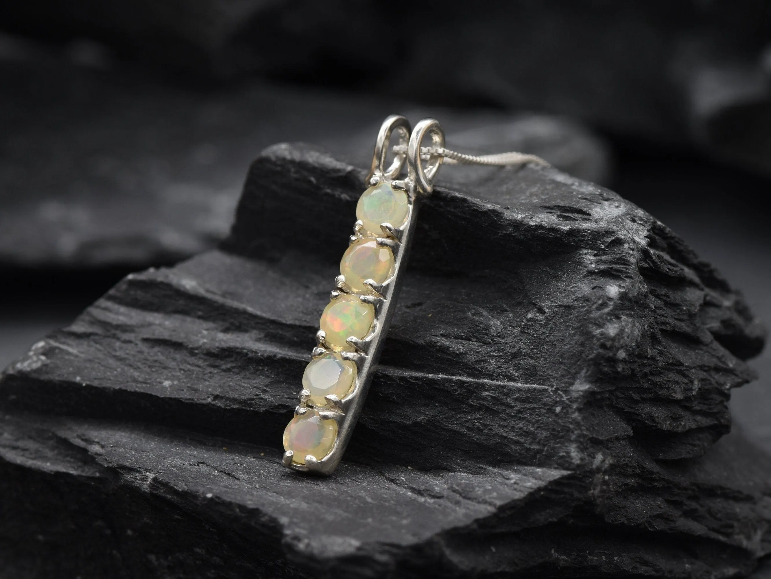 Bar Opal Pendant - Natural Ethiopian Opal, Fire Opal Necklace
