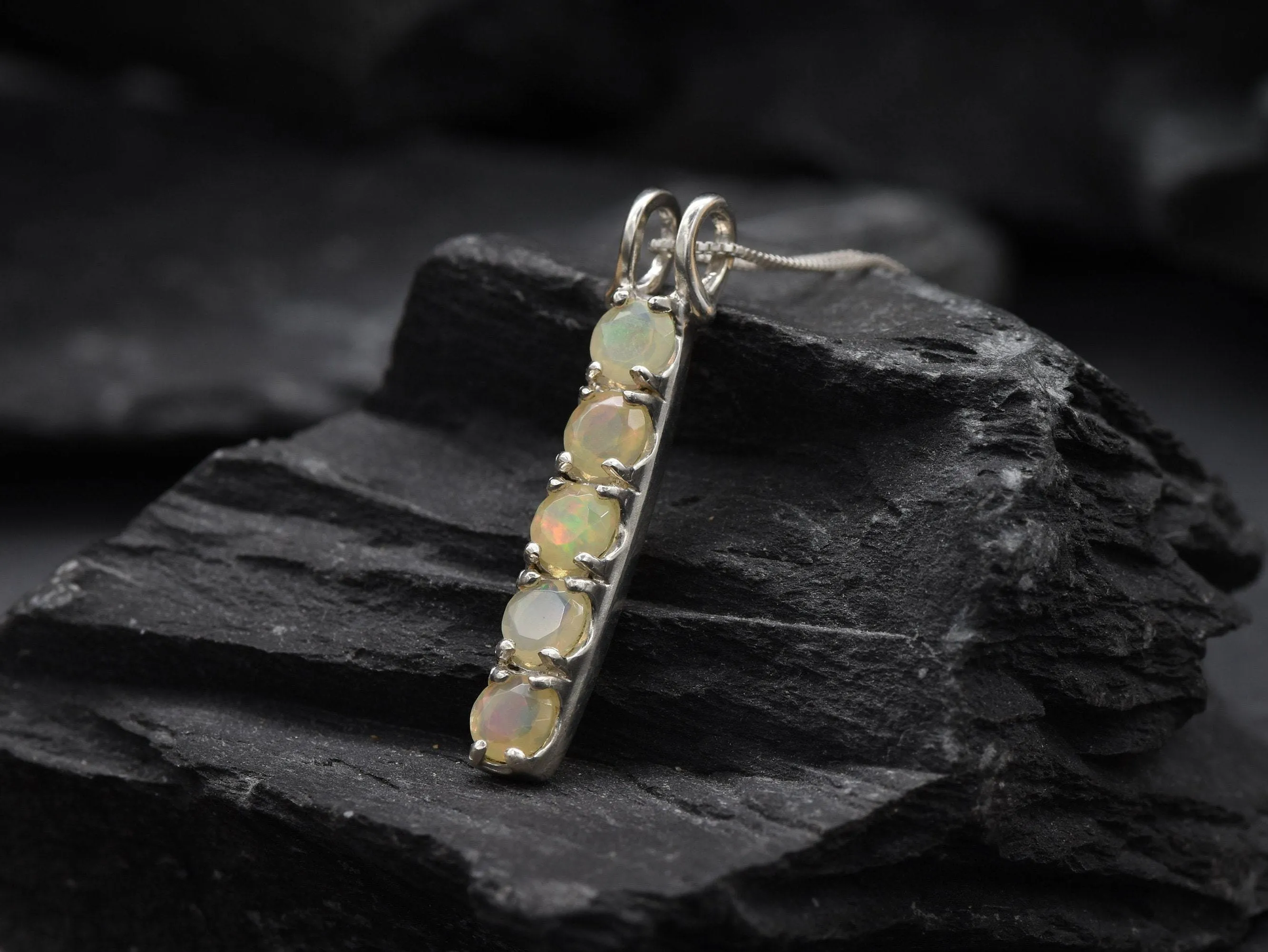 Bar Opal Pendant - Natural Ethiopian Opal, Fire Opal Necklace