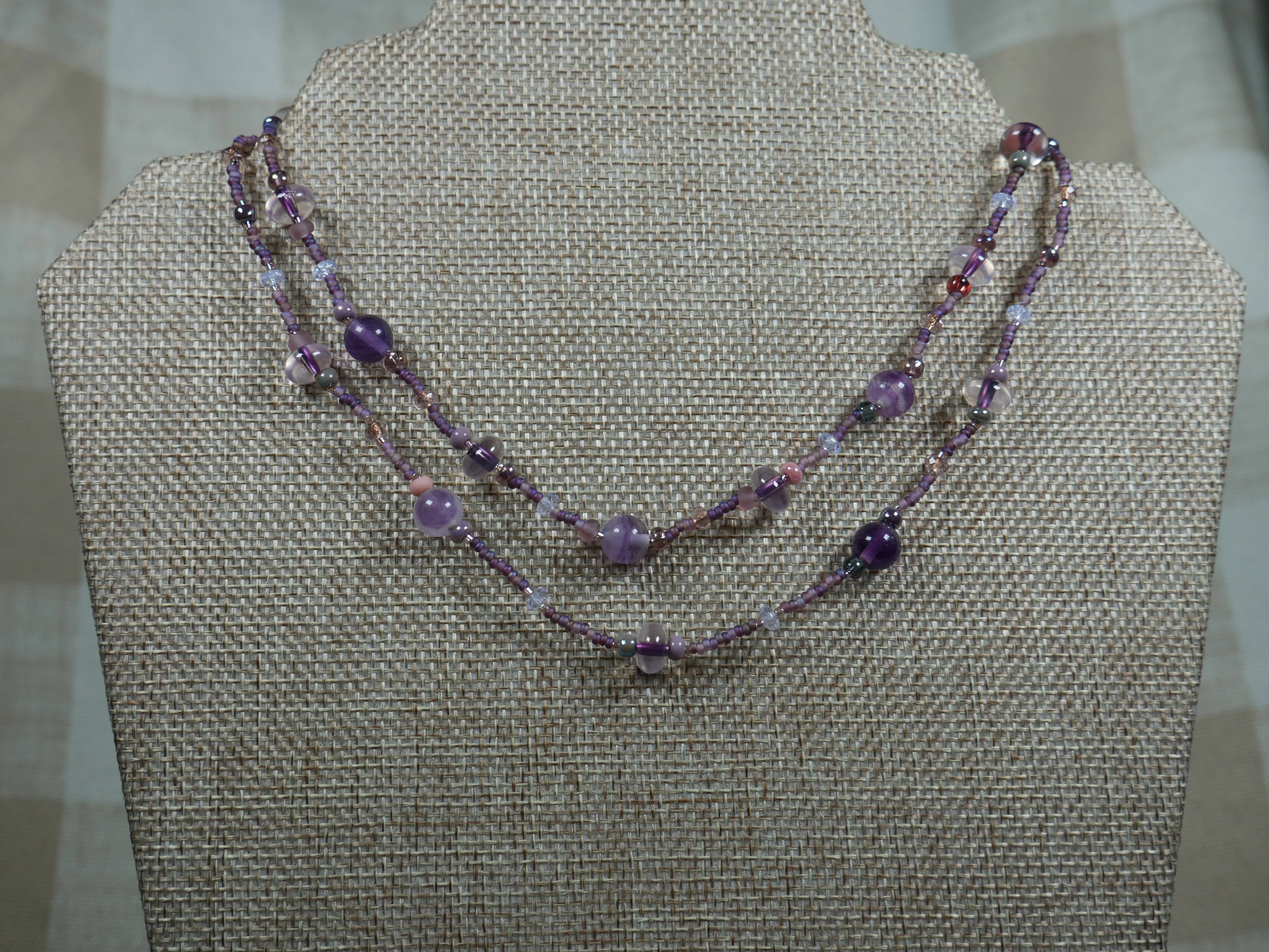 Beaded Purple Flourite 2 Strand Necklace