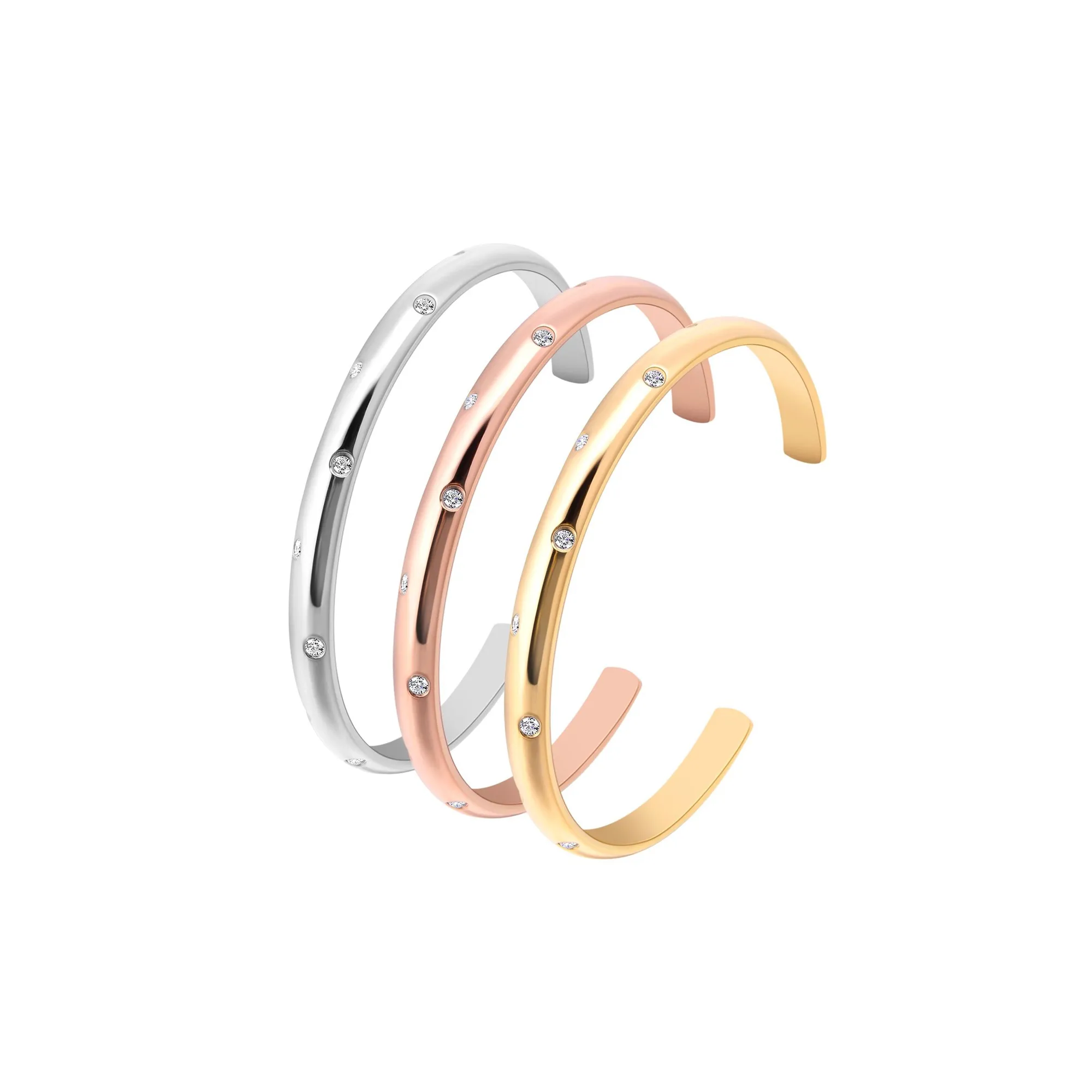 BG608G B.Tiff High Polish Gold 8-Stone Starlight Pave Adjustable Bangle Cuff