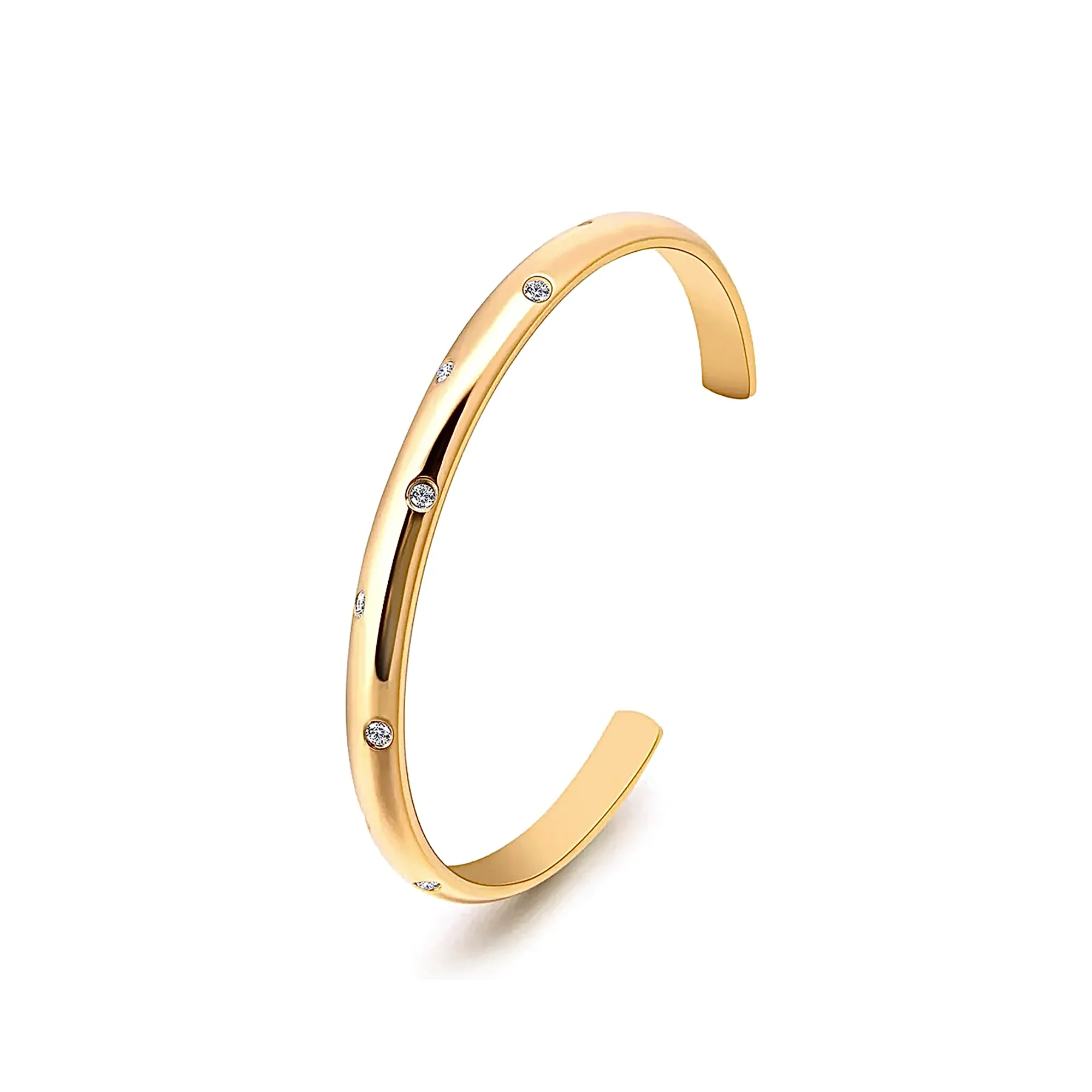 BG608G B.Tiff High Polish Gold 8-Stone Starlight Pave Adjustable Bangle Cuff