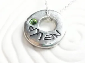 Birthstone Pebble Washer | Organic Mother's Necklace