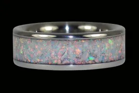Black Fire and Ice Opal Titanium Ring