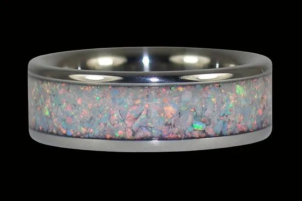 Black Fire and Ice Opal Titanium Ring