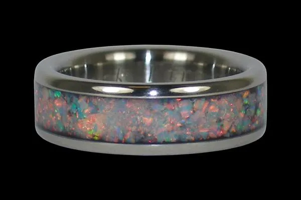 Black Fire and Ice Opal Titanium Ring