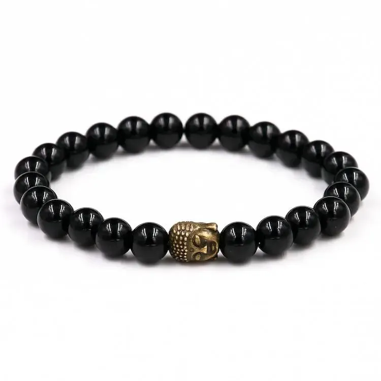 Black Onyx Buddha Om Charm Bracelet