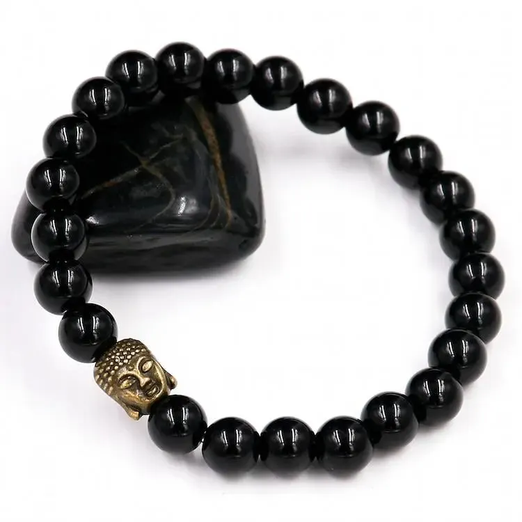 Black Onyx Buddha Om Charm Bracelet