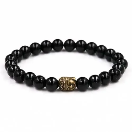 Black Onyx Buddha Om Charm Bracelet