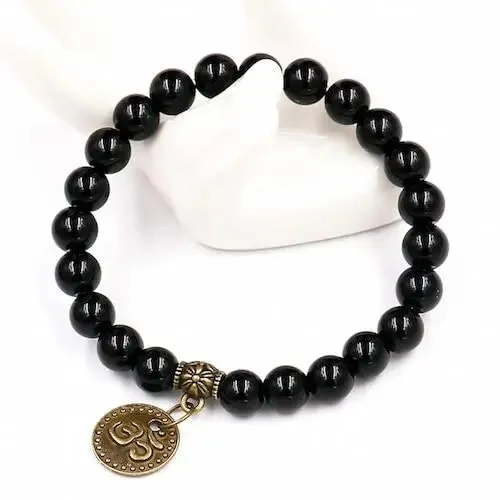 Black Onyx Buddha Om Charm Bracelet