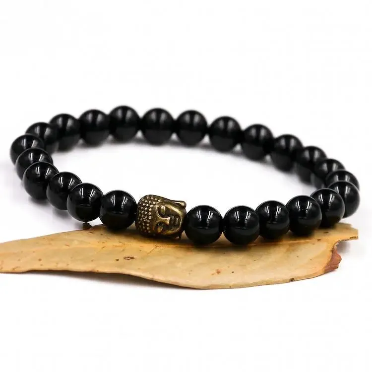 Black Onyx Buddha Om Charm Bracelet