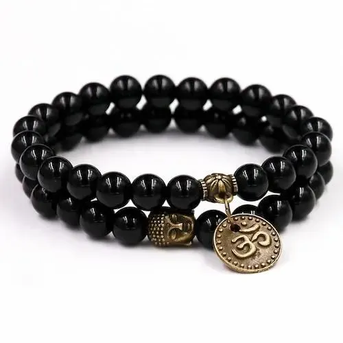 Black Onyx Buddha Om Charm Bracelet