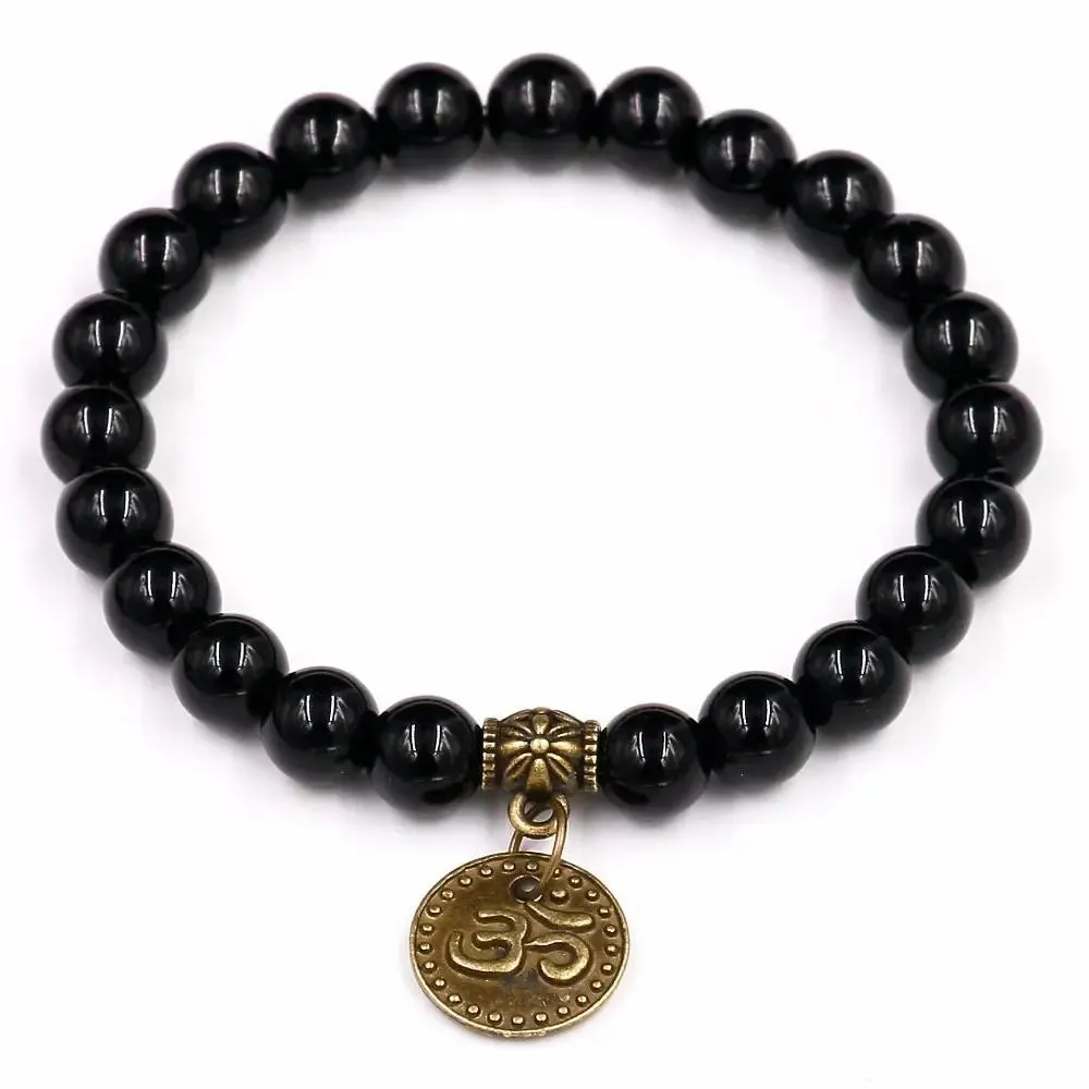 Black Onyx Buddha Om Charm Bracelet