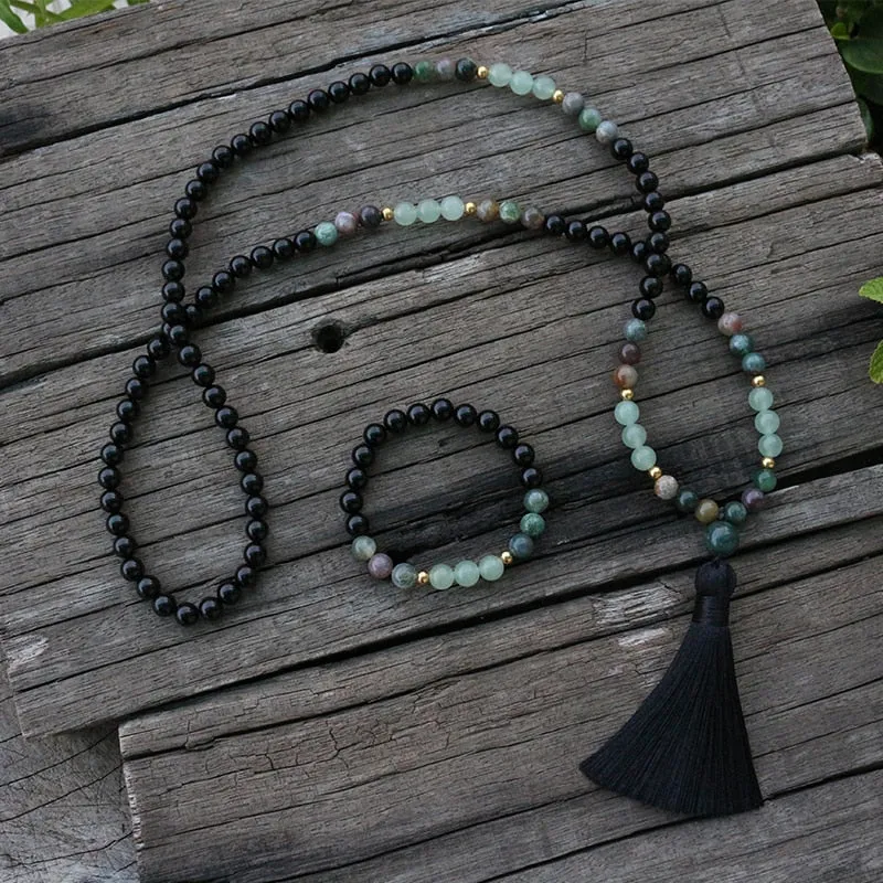 Black Onyx, Indian Agate & Aventurine Bracelet/Necklace