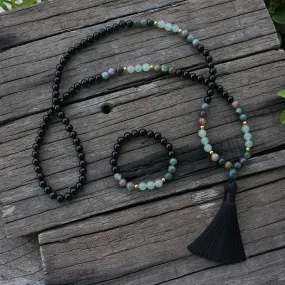 Black Onyx, Indian Agate & Aventurine Bracelet/Necklace