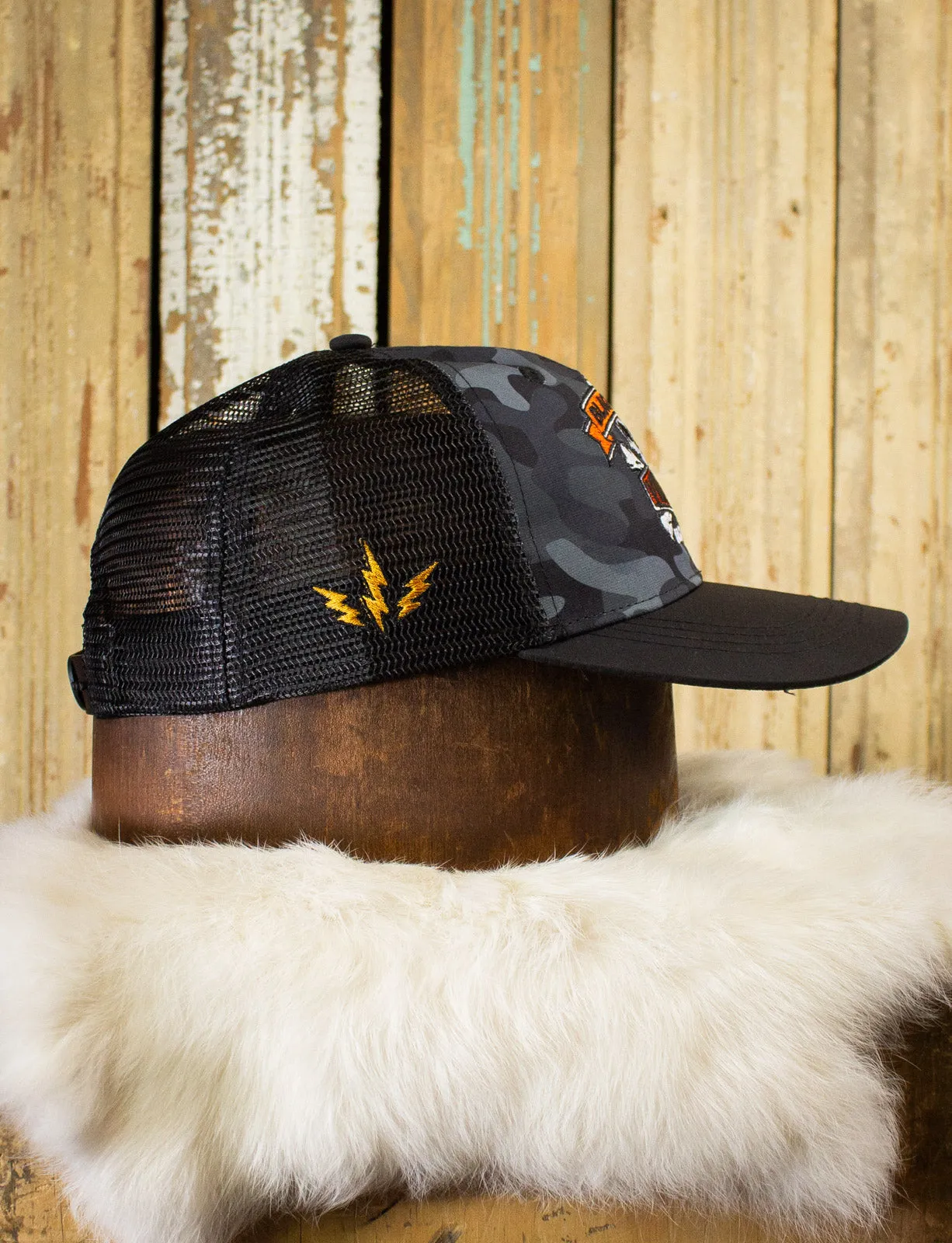 Black Shag Vintage Embroidered Skull   Crossbones Camo Trucker Hat