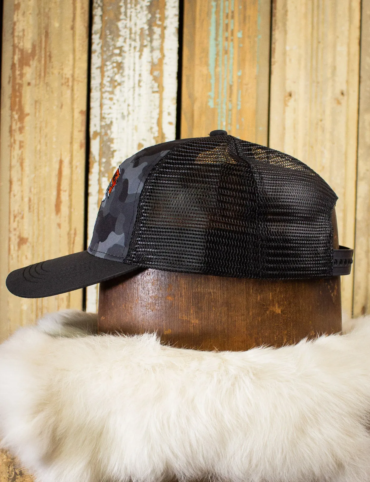 Black Shag Vintage Embroidered Skull   Crossbones Camo Trucker Hat
