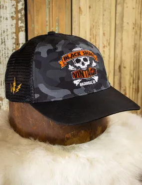 Black Shag Vintage Embroidered Skull   Crossbones Camo Trucker Hat