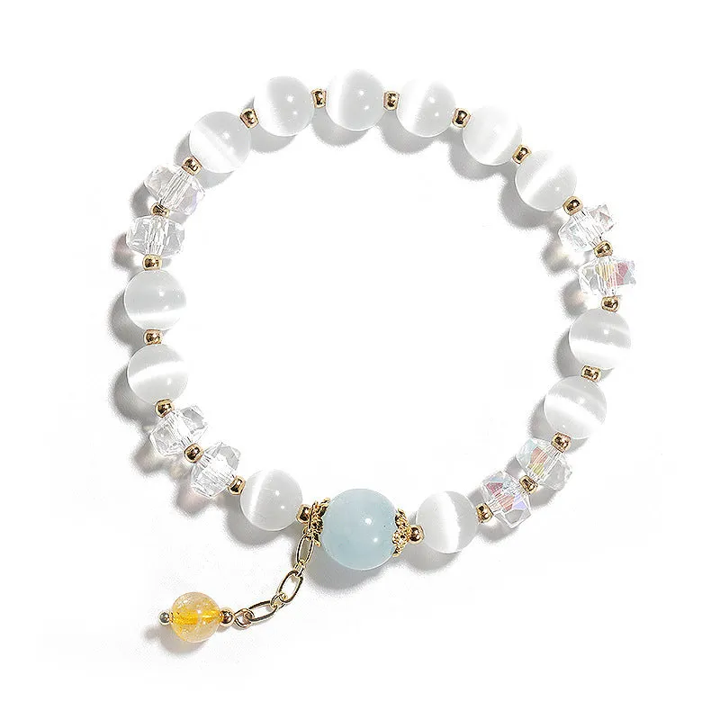 Blonde Crystal Tassel Bracelet with Opal and Aquamarine Features