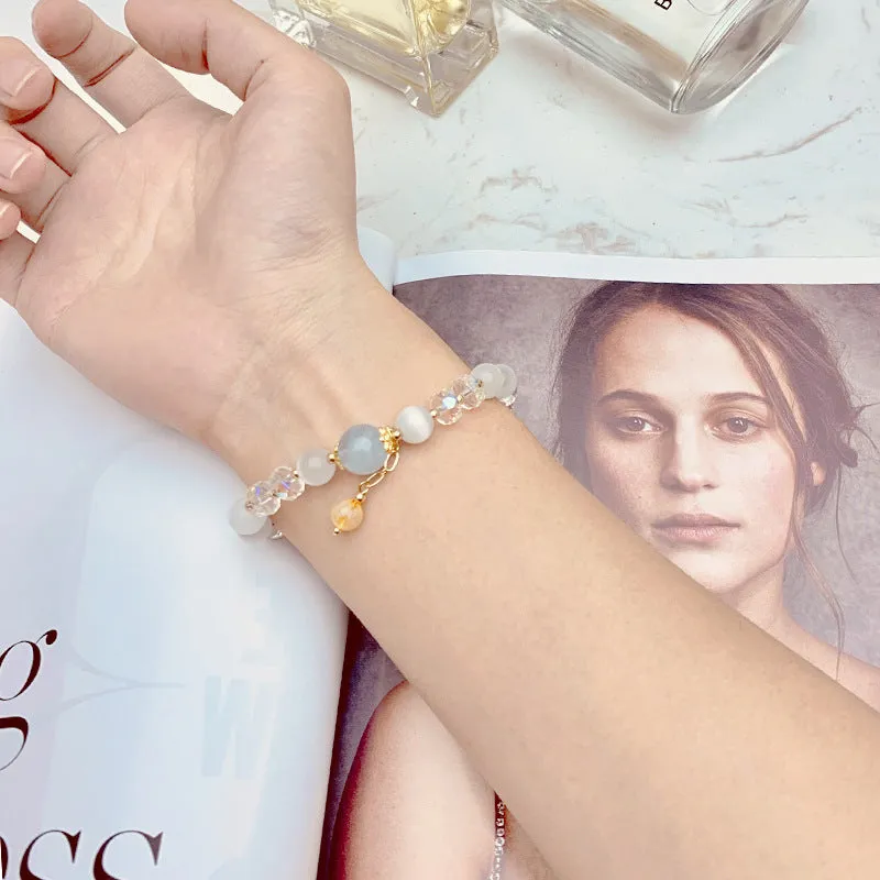 Blonde Crystal Tassel Bracelet with Opal and Aquamarine Features