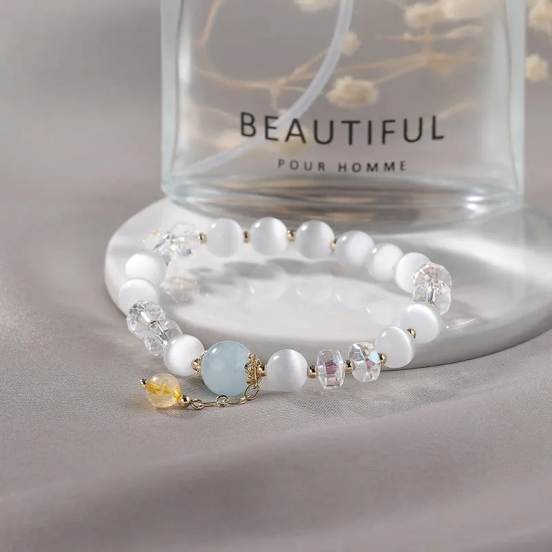 Blonde Crystal Tassel Bracelet with Opal and Aquamarine Features
