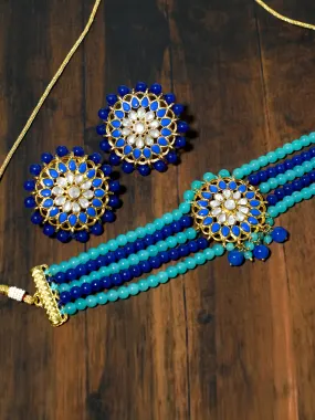 Blue Beaded Kundan Choker Necklace Set