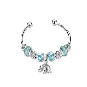 Blue  Elements Pandora Inspired Enamel Elephant Charm Bangle