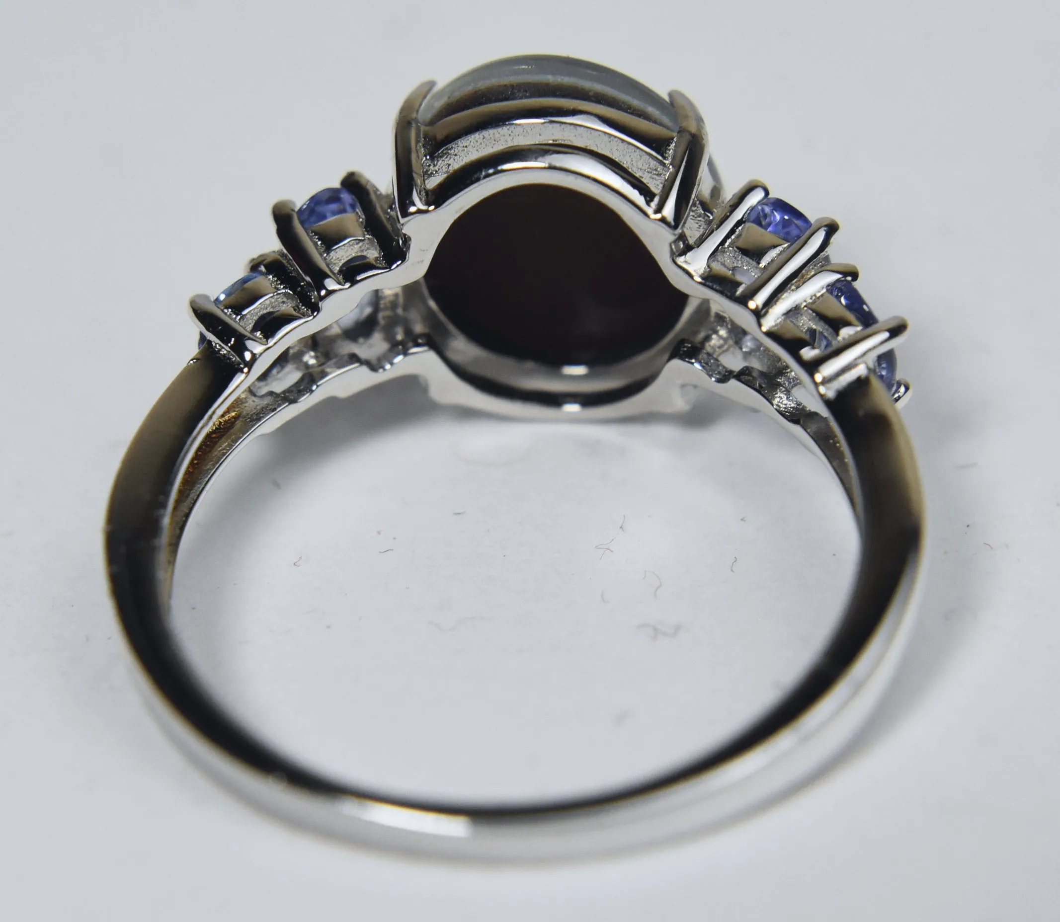 Blue Opal Triplet and Tanzanite Sterling Silver Ring - Size 8.75