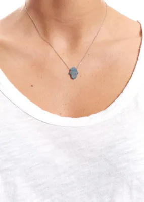 Blue Sterling Silver Necklace With Opal Hamsa