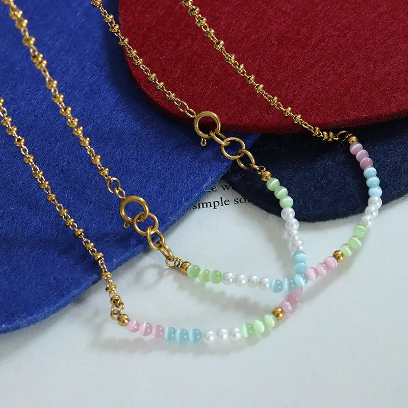 Bohemia Style Pearls and Cats Eye Stone Necklace