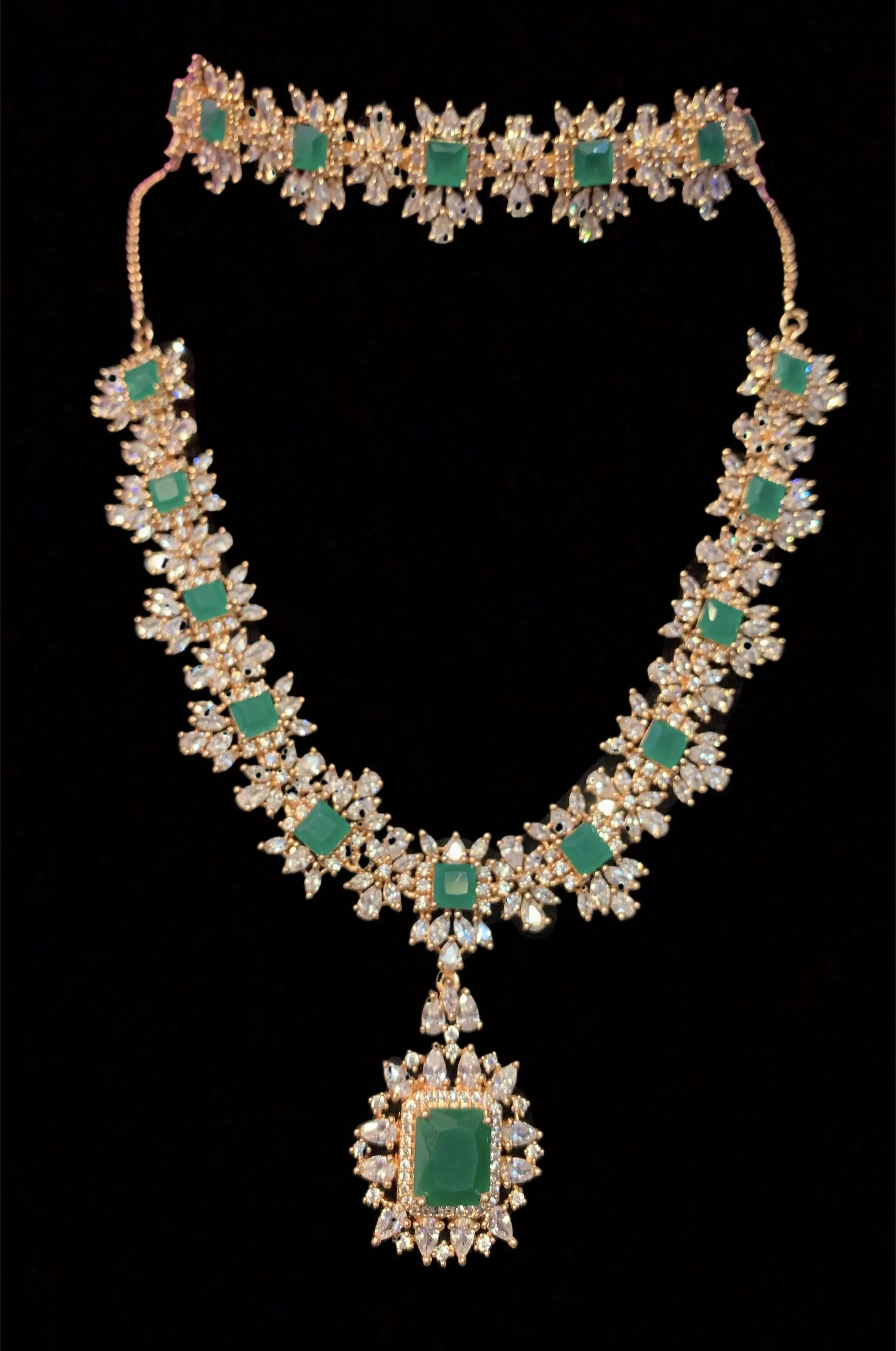BR30 Sarah  gold plated cz set in green  ( SHIPS IN 3 WEEKS )