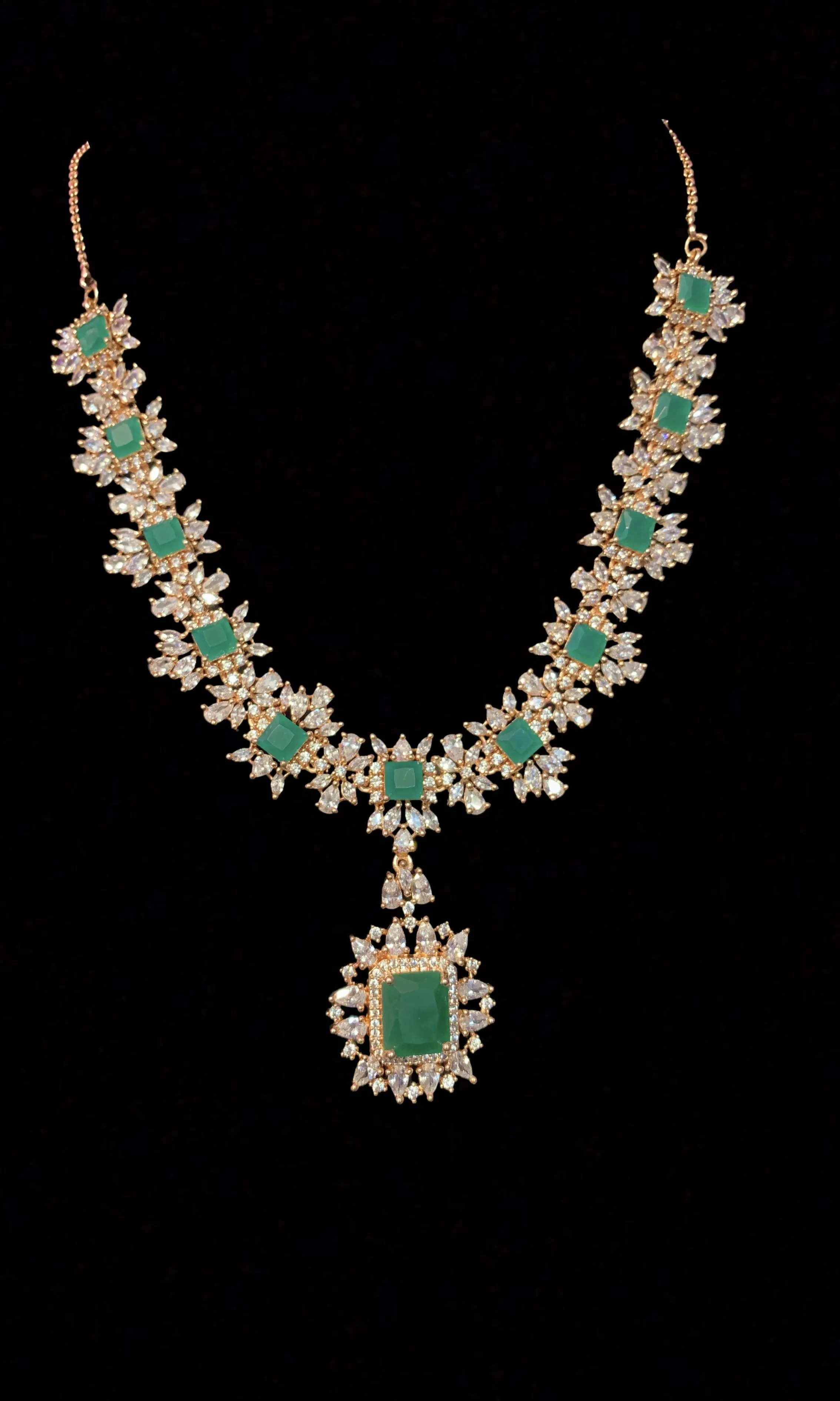 BR30 Sarah  gold plated cz set in green  ( SHIPS IN 3 WEEKS )