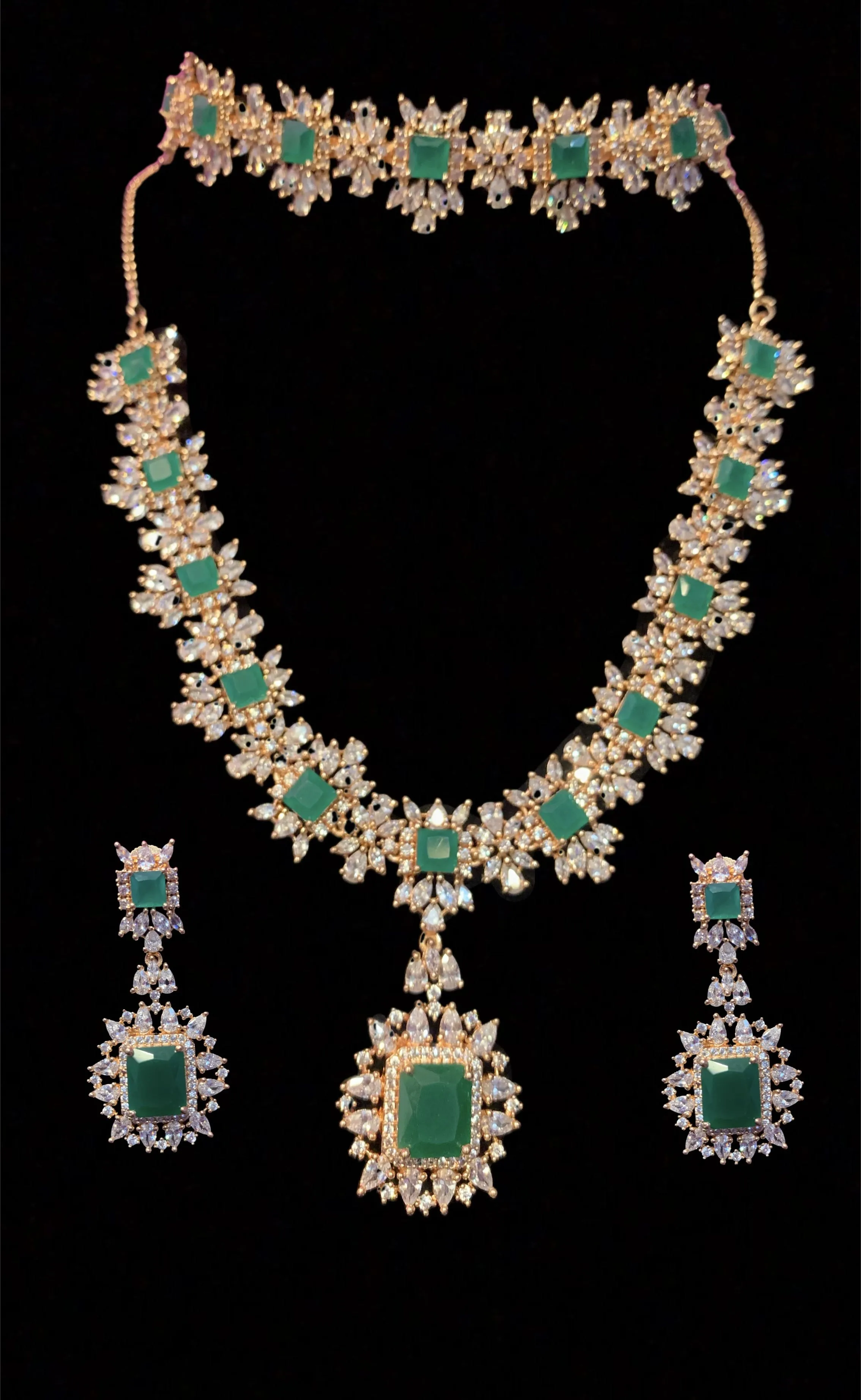 BR30 Sarah  gold plated cz set in green  ( SHIPS IN 3 WEEKS )