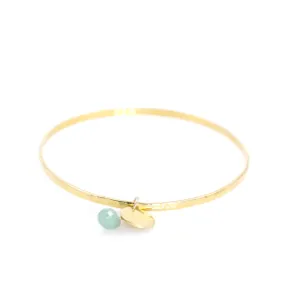 Bracelet - Bangle Sterling Silver Micro Gold plated & Green Aventurine Drop Charm
