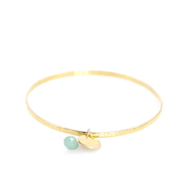 Bracelet - Bangle Sterling Silver Micro Gold plated & Green Aventurine Drop Charm