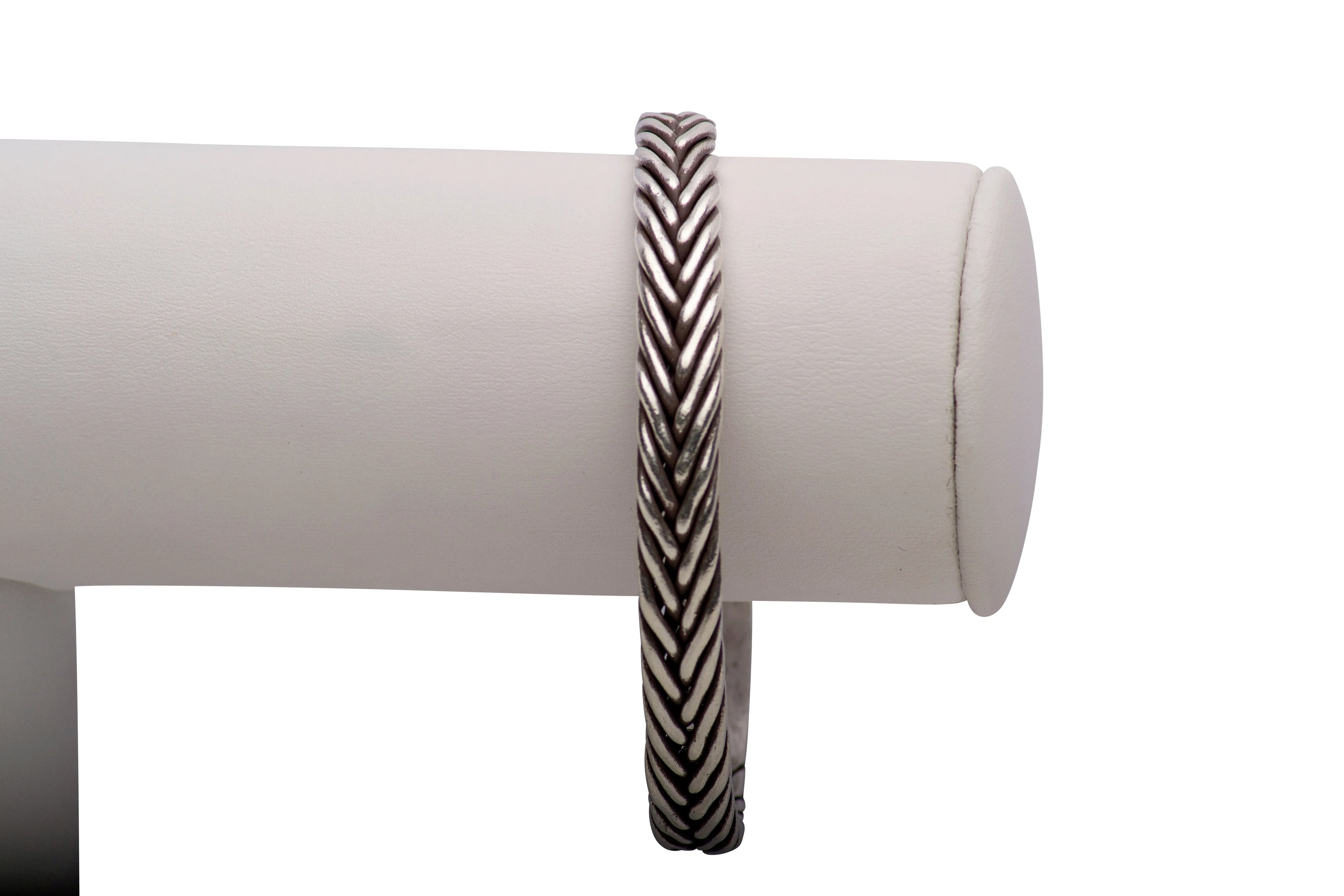 Braided Silver Open Bangle