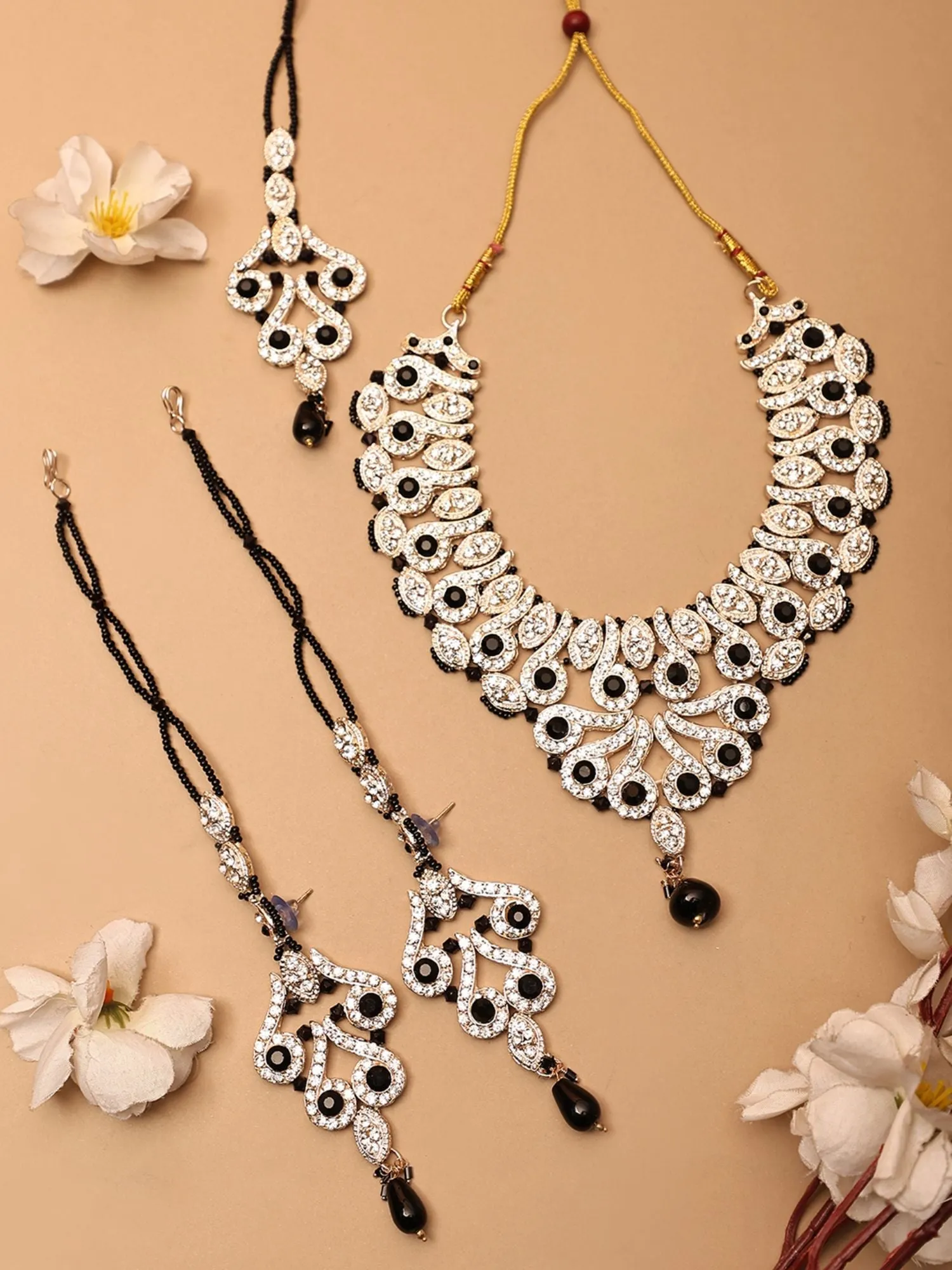 Brass Black Jewelry Set - Elegance In Ebony Beauty - Anikas Creation