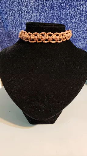 Brown Cotton Cording Choker with Adjustable Chain & Lobster Claw Clasp 
 