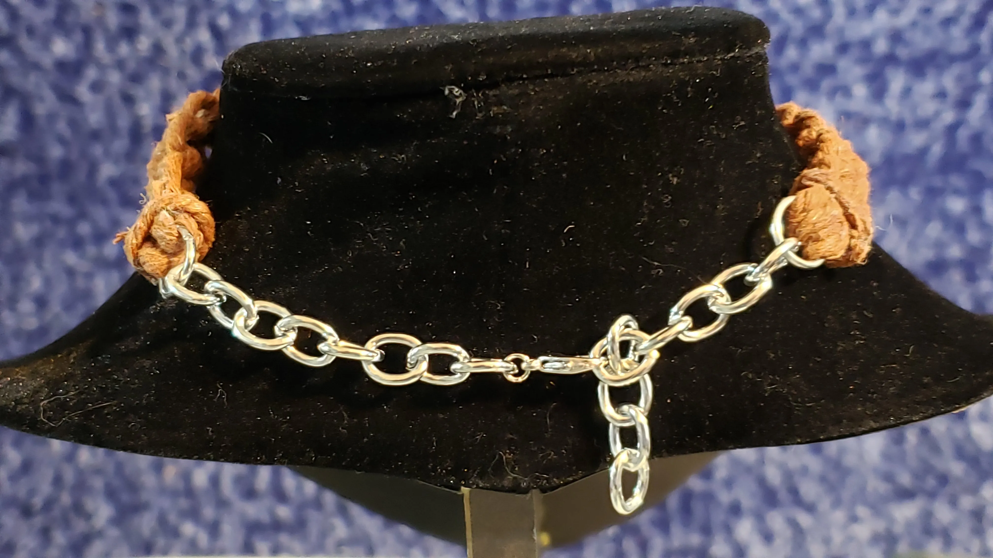 Brown Cotton Cording Choker with Adjustable Chain & Lobster Claw Clasp 
 